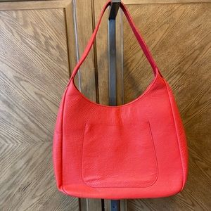 Genuine Italian Leather Bright  Coral Tote Shoulder Bag